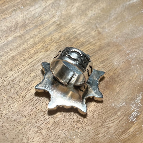 NWOT Handmade Sterling Silver Spiny Oyster & Opal Cluster Adjustable Ring - Picture 7 of 12